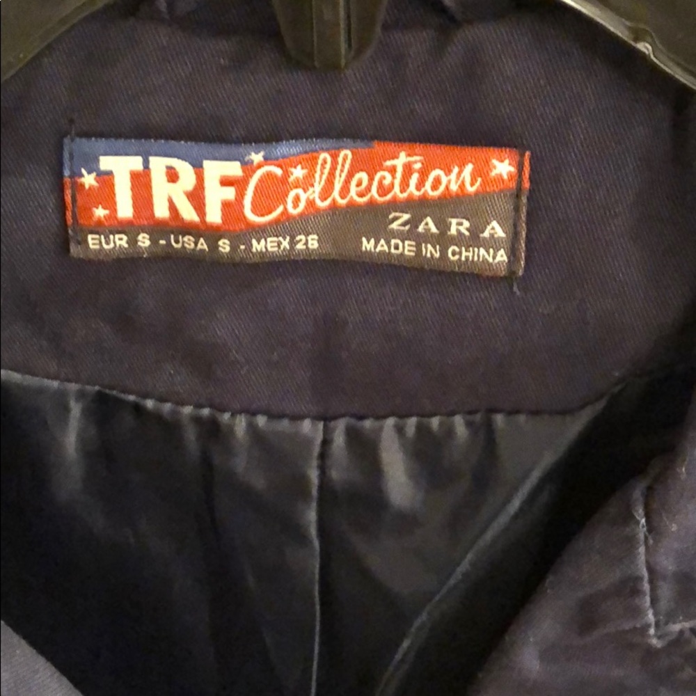 New Zara navy military tailored band jacket pea coat cotton trench blazer jacket - Picture 3 of 8